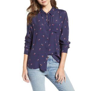 Rails Kate Button Up Shirt Small Navy Cherries Print Button Cuff Sleeves